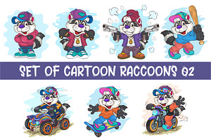 Set of Cartoon Raccoons 02. T-Shirt., an Animal Illustration by KENO Mascots