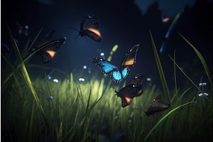 Neon Glowing Butterflies. Summer