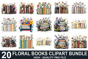 Watercolor Floral Books Clipart Bund, a Graphic by crative8112