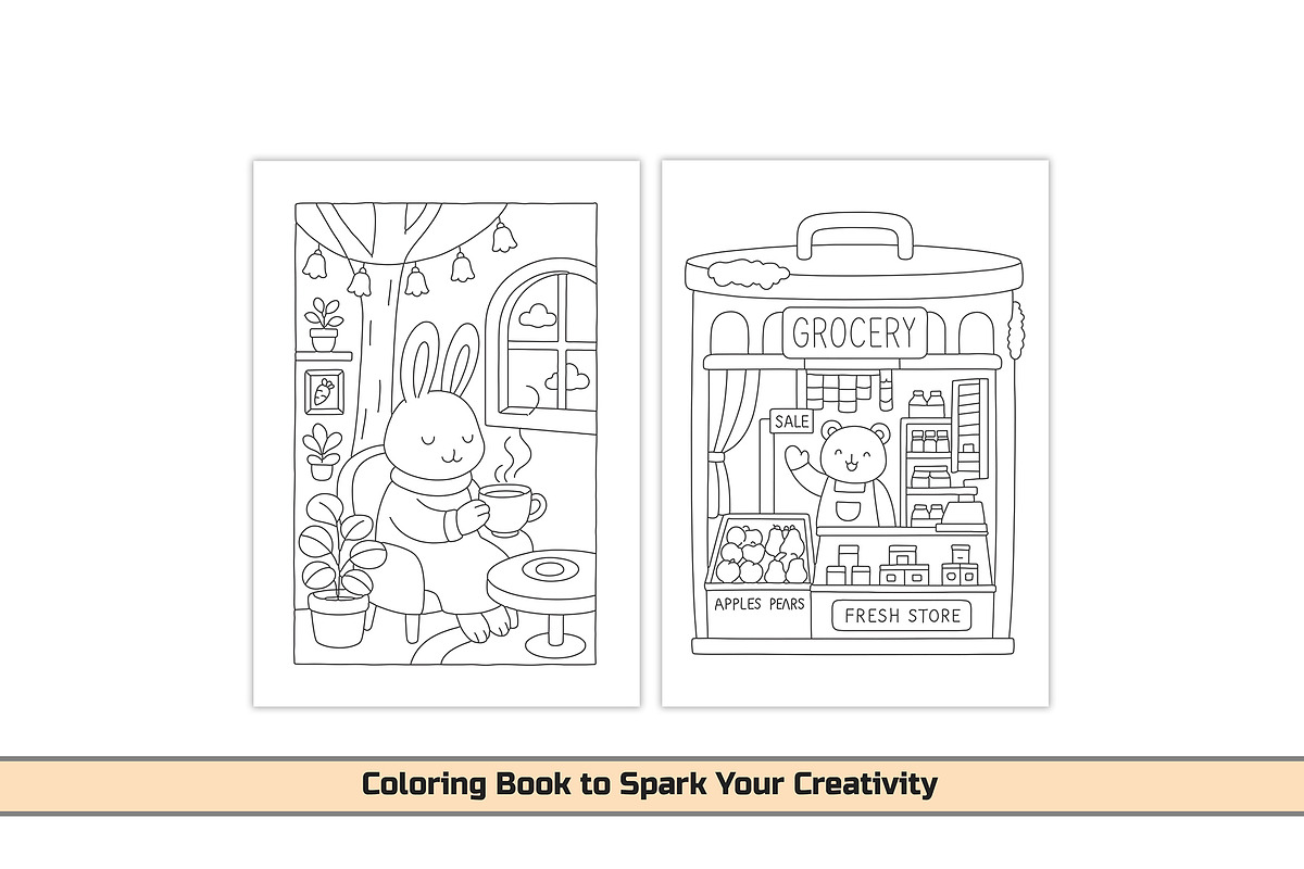 Cute Bunny Cottage Coloring Page, an Education Illustration by DesignDevisers (Photo 2 of 5)