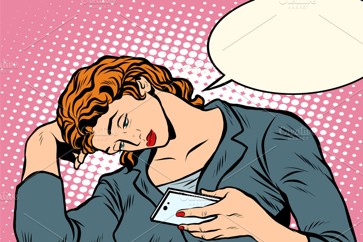 Sad girl looking smartphone, a Person Illustration by studiostoks