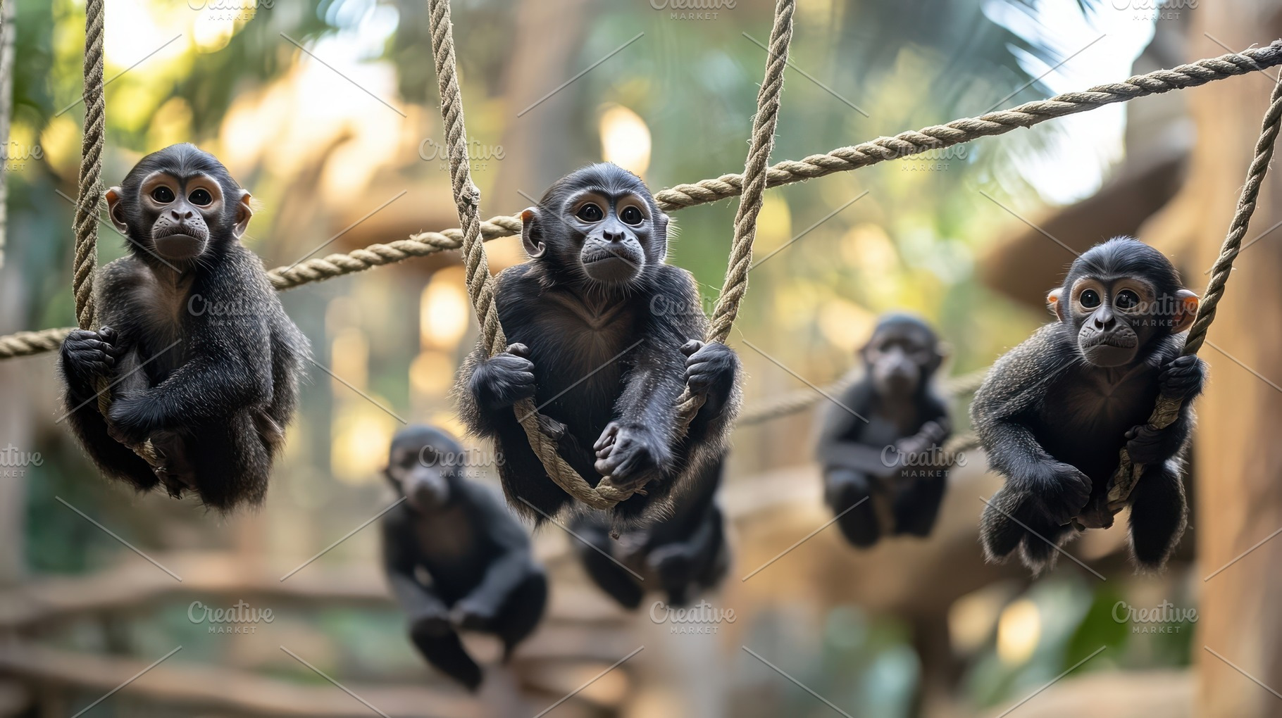 Group of young monkeys in a playful, an Animal Photo by Pixeness Studio