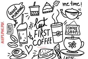 Coffee Doodle Hand Drawn Vector, an Illustration by RimzStudio
