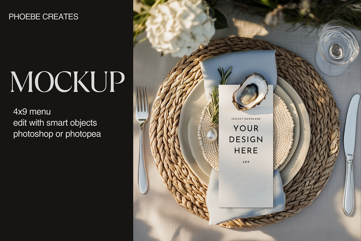 4x9 Menu Mockup PSD – Coastal Table, a Product Mockup by PhoebeCreates (Photo 1 of 5)