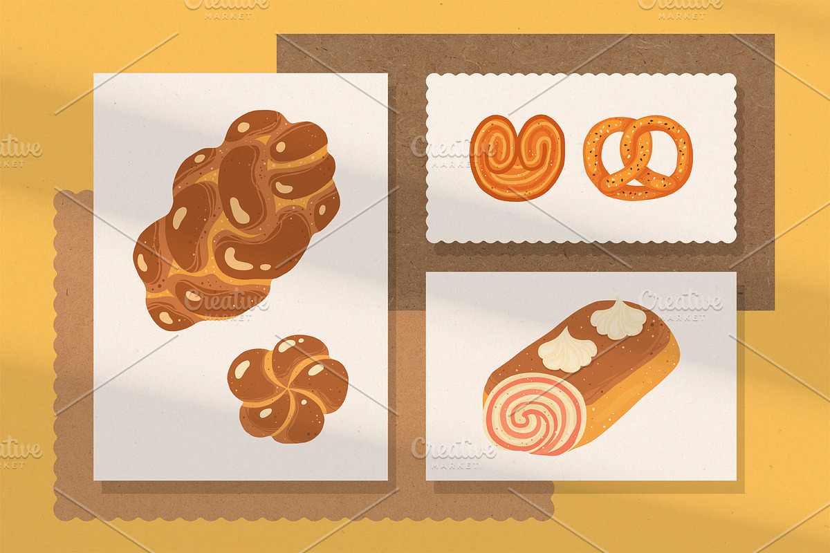 Bread Pastry Bakery products vector, a Food Illustration by Neliakott ♥ (Photo 5 of 11)