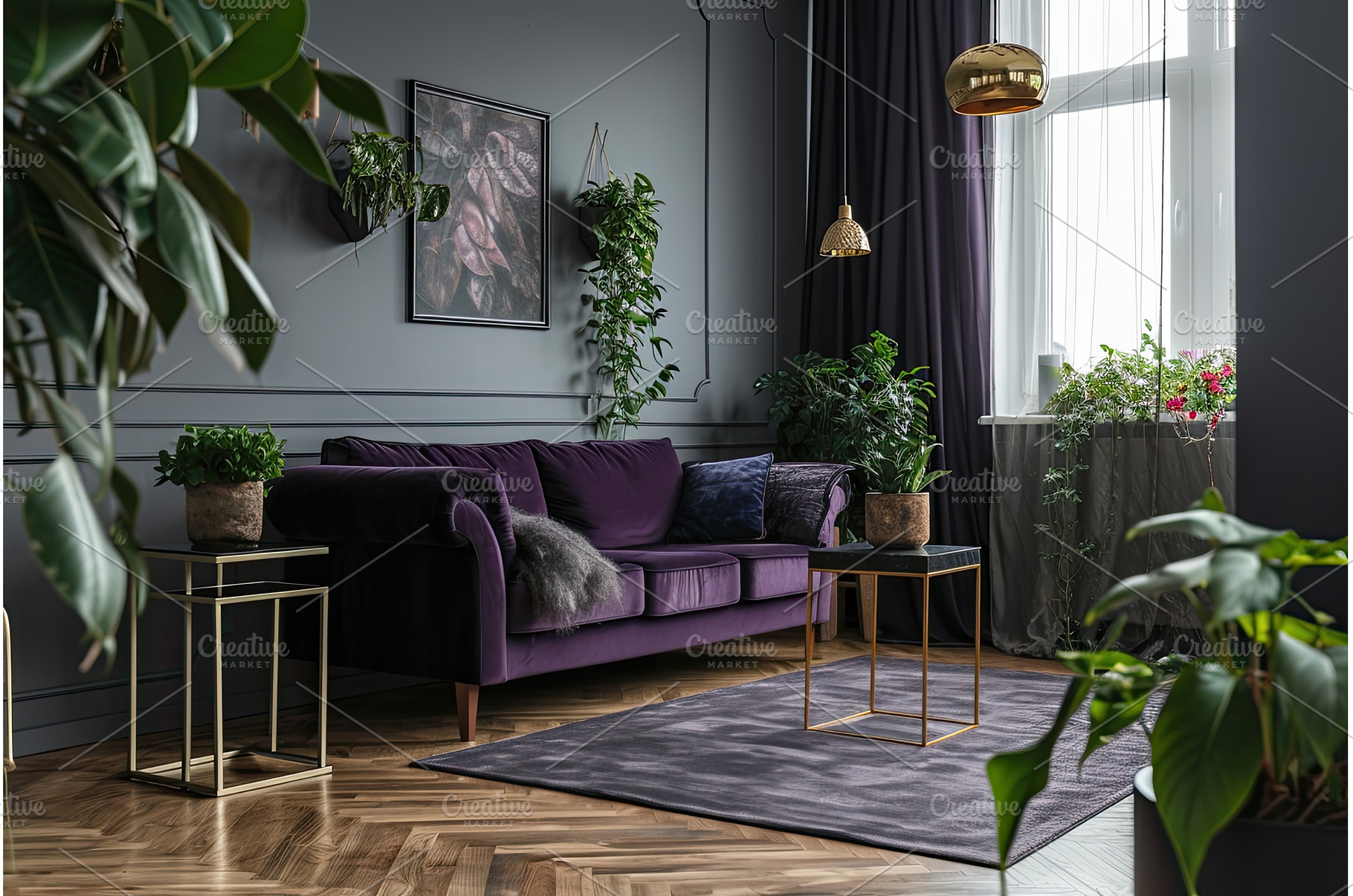 Modern lounge: blue-gray walls, dark, an Architecture Photo by Neirfy