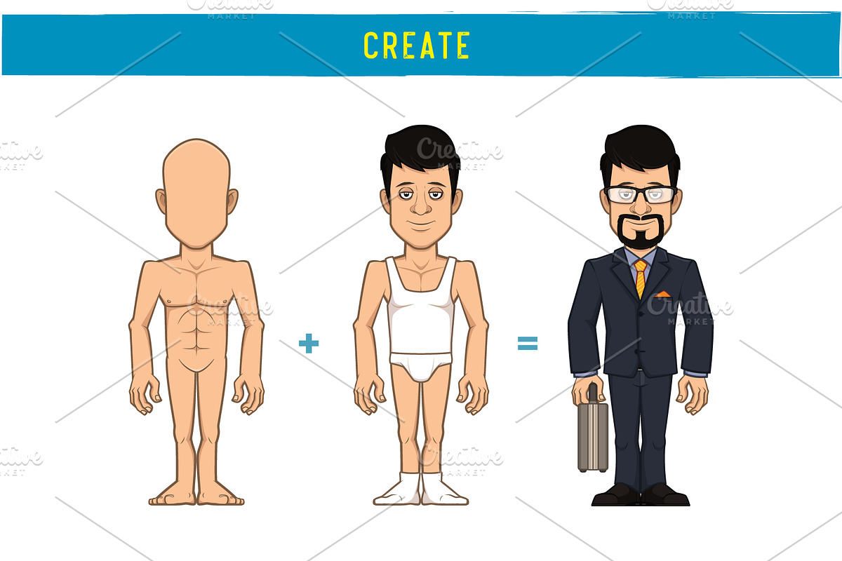 Businessman characters creation kit, a Work Illustration by yuanden graphics (Photo 2 of 15)