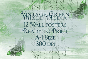 Vintage Green Mixed Media A4 Posters