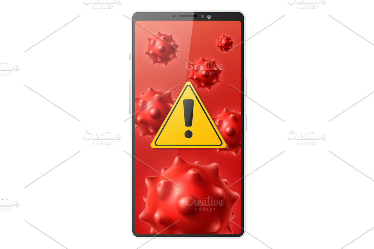 Realistic mobile phone with virus, an Object Illustration by Vectorbuum