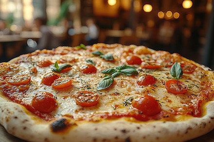 Fresh homemade pizza with cheese and meat, a Food & Drink Photo by AlyaAnd