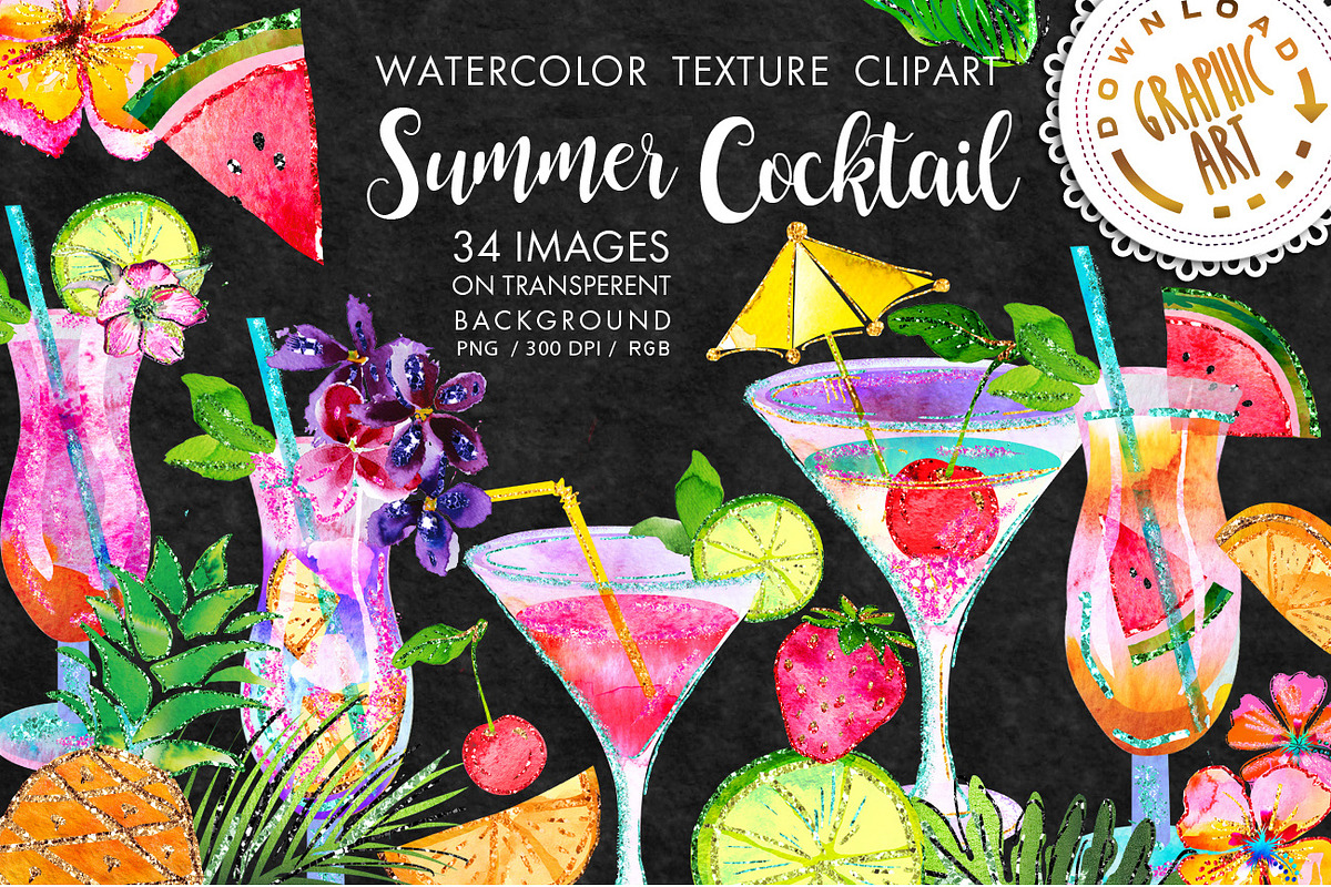 Summer Cocktail Clip Art, a Food Illustration by Download Graphic Art (Photo 1 of 6)