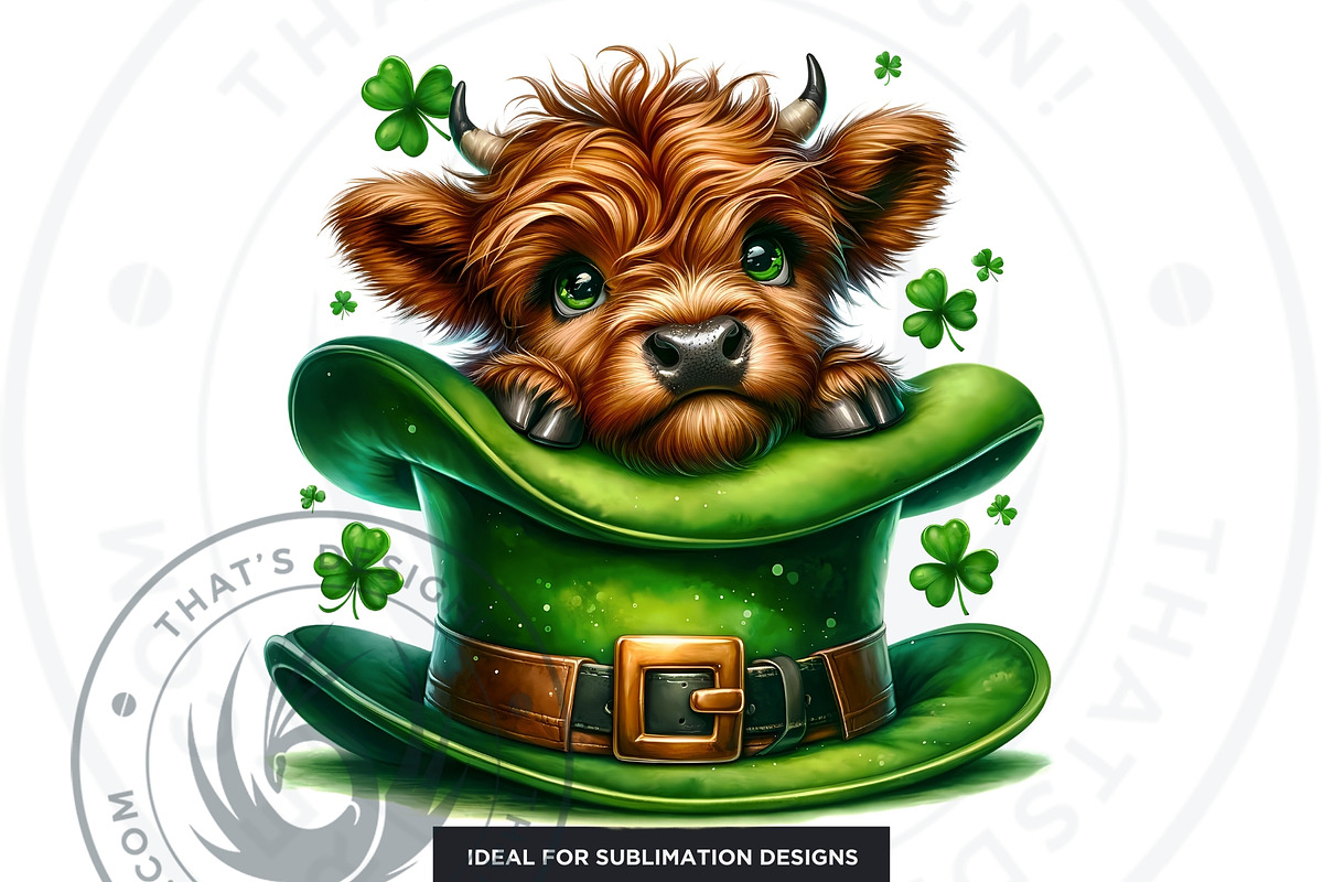 St Patricks day Highland Cow Clipart, an Animal Illustration by ThatsDesignArt (Photo 4 of 10)