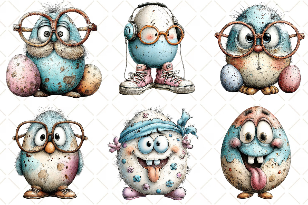 Whimsical Funny Easter Eggs Clipart, an Illustration by Black Bird Studio (Photo 5 of 6)