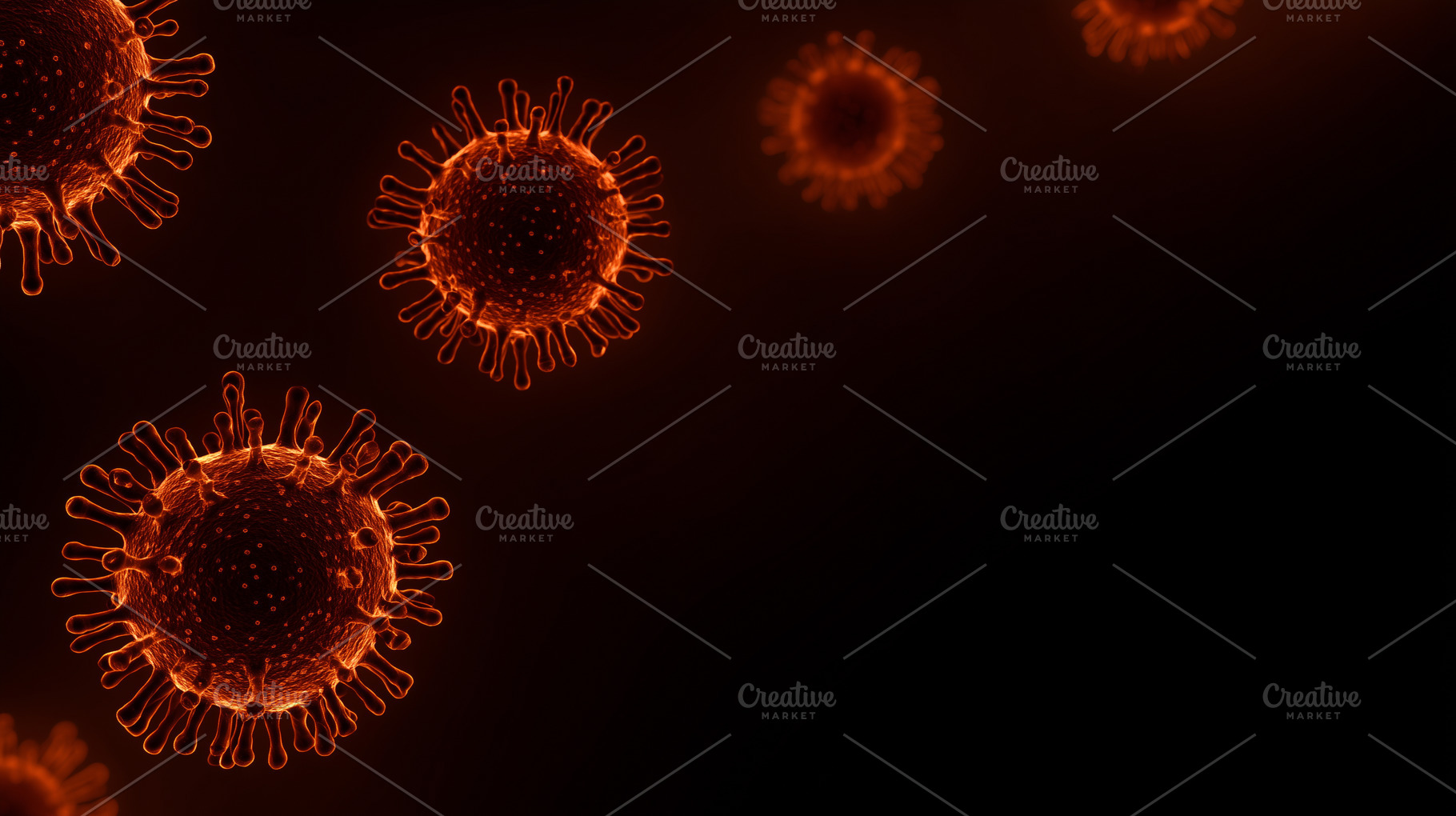 Glowing red virus particles on dark, a Health & Medical Photo by MistyDay