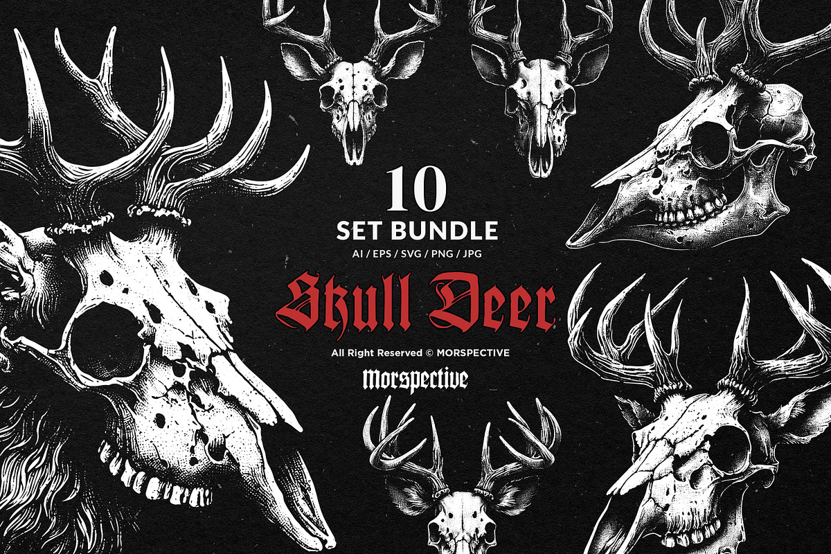 10 Bundle Dark Art Skull Deer Head, an Illustration by Morspective (Photo 1 of 7)