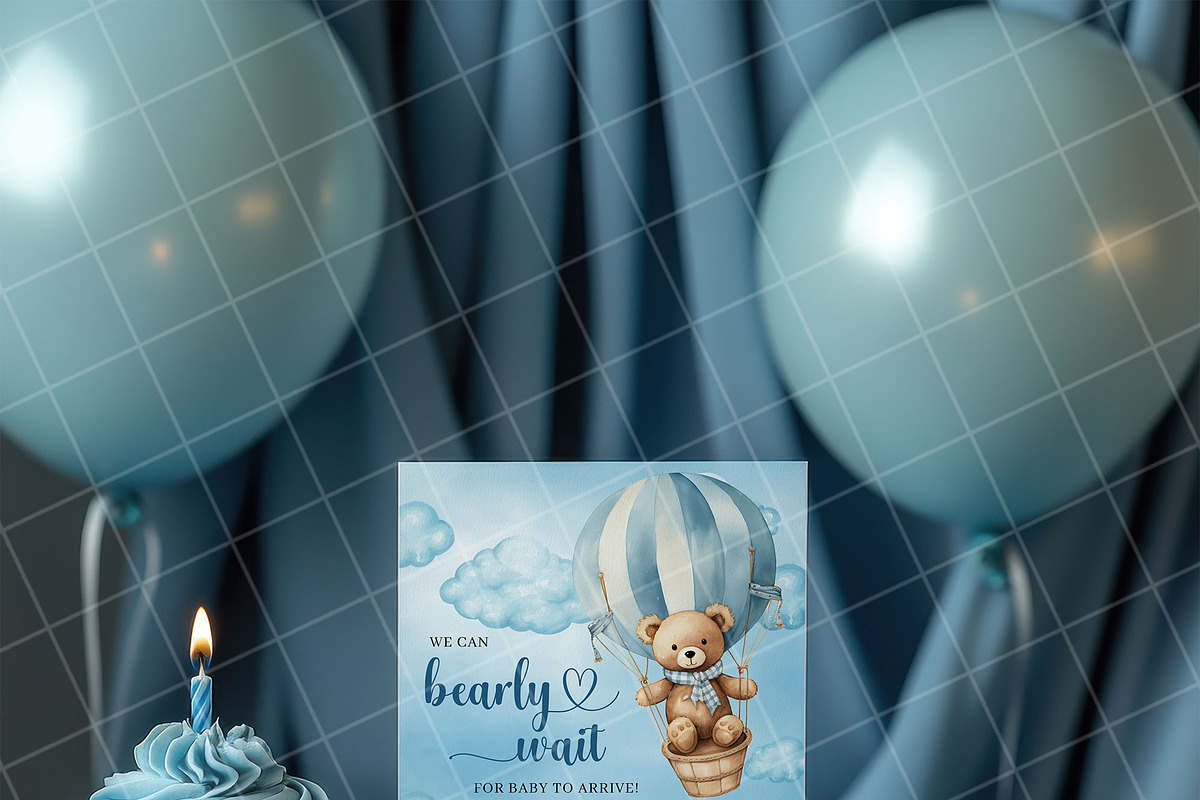 Boy birthday invitation card mockup, an Advertising Mockup by Blush Roses Print (Photo 3 of 7)