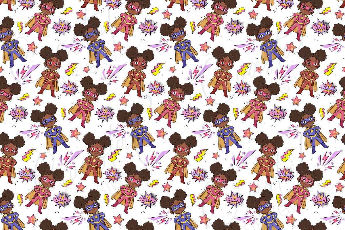 Black Girl Superhero Seamless, a Pattern Graphic by Coastal 5 Designs (Photo 2 of 3)