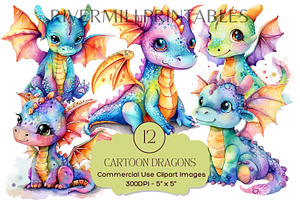 Colorful Watercolor Dragon Clipart