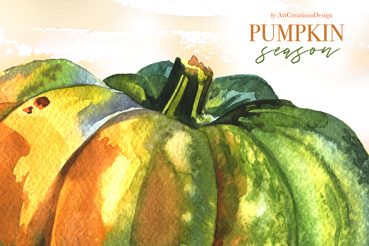Watercolor Pumpkin Season Clipart, a Seasonal Illustration by ArtCreationsDesign (Photo 12 of 22)