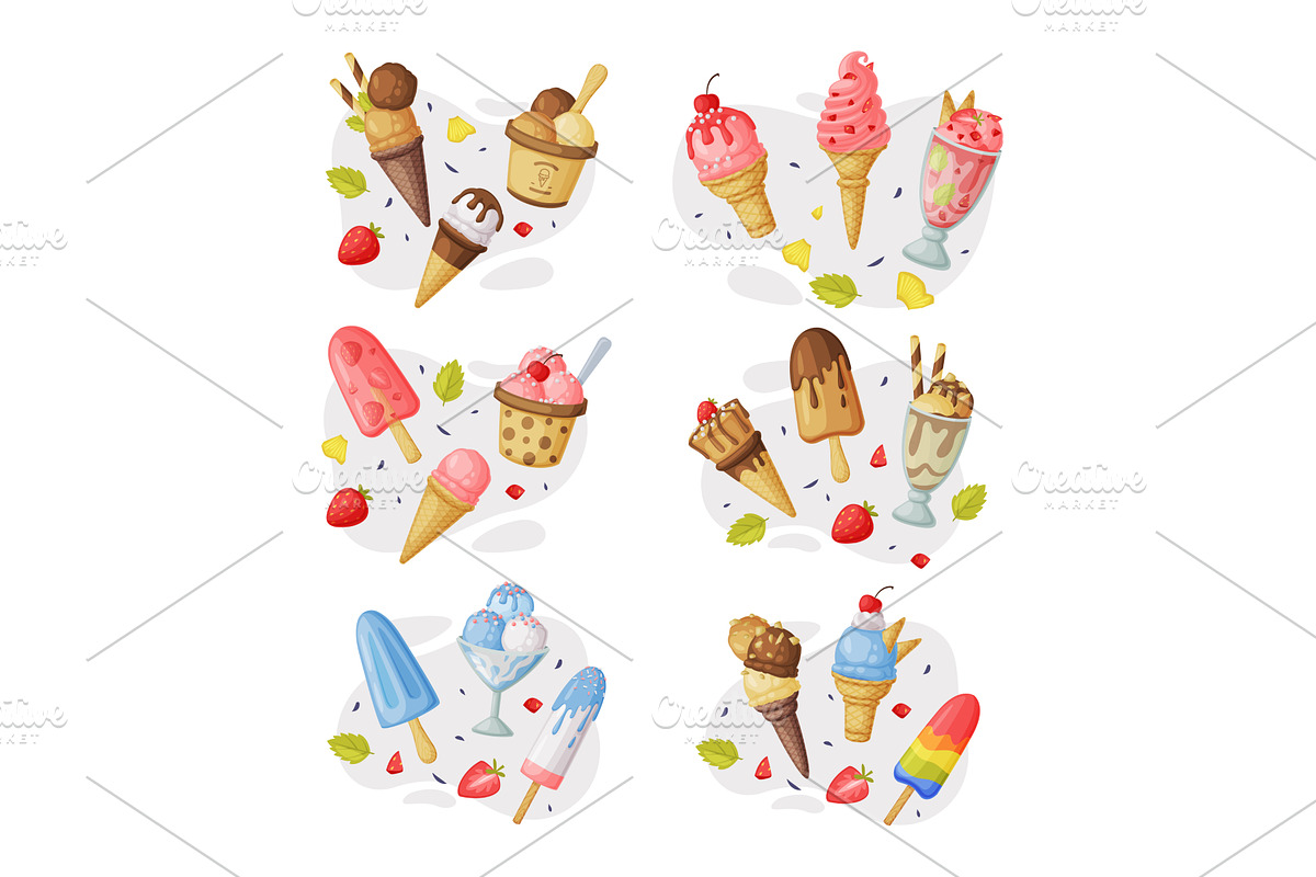 Ice Cream in Waffle Cone and on, a Food Illustration by TopVectors