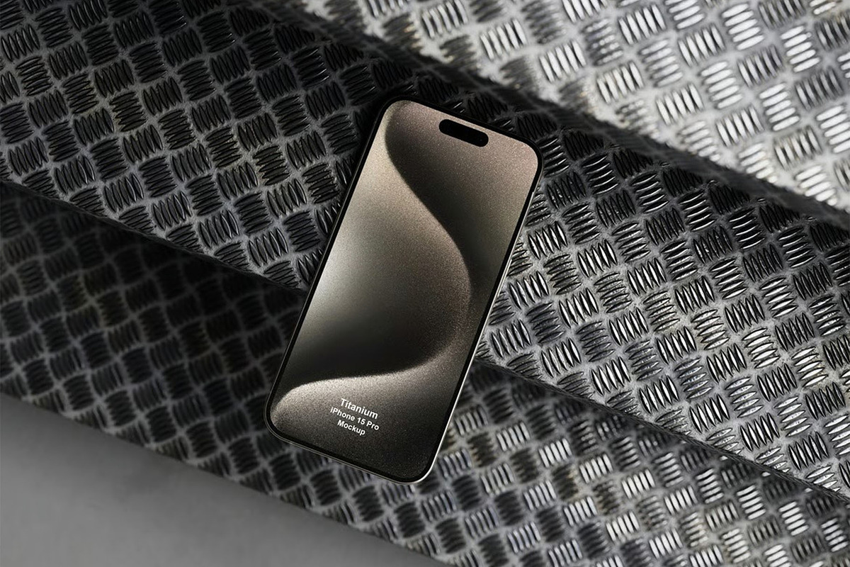 iPhone 15 Pro with Titanium Mockup, an iPhone Mockup by zippypixelstudio (Photo 3 of 5)