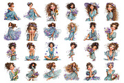 Girls in Blue Floral Dresses Clipart, a Seasonal Illustration by Daily.Designs (Thumbnail 2 of 3)