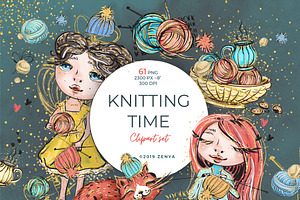 Knitting Time clipart set