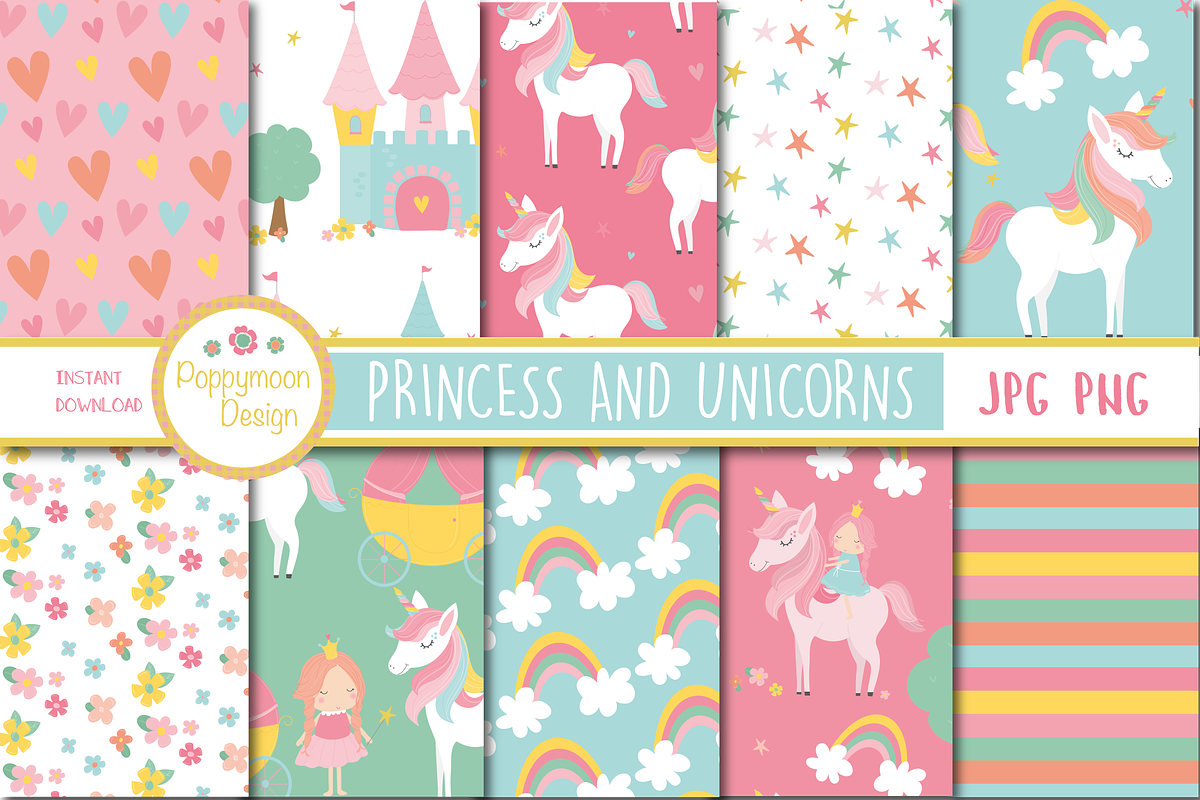 Princess & Unicorns paper, a Pattern Graphic by Poppymoondesign (Photo 1 of 2)