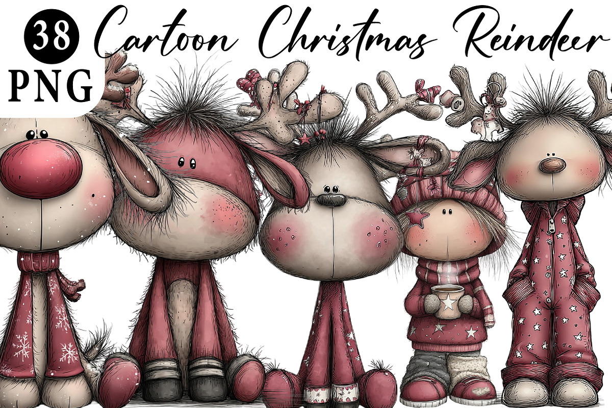 Cute Cartoon Christmas Reindeer, an Illustration by Daily.Designs (Photo 1 of 5)