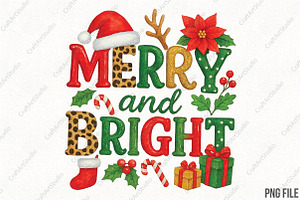 Merry and Bright Christmas PNG, an Illustration by CraftArtStudio