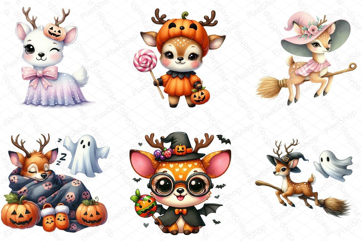 Cute Halloween Deer Clipart, an Illustration by DreamPrint404 (Photo 2 of 5)