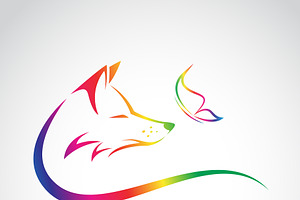 Vector Of Fox And Butterfly. Animal.