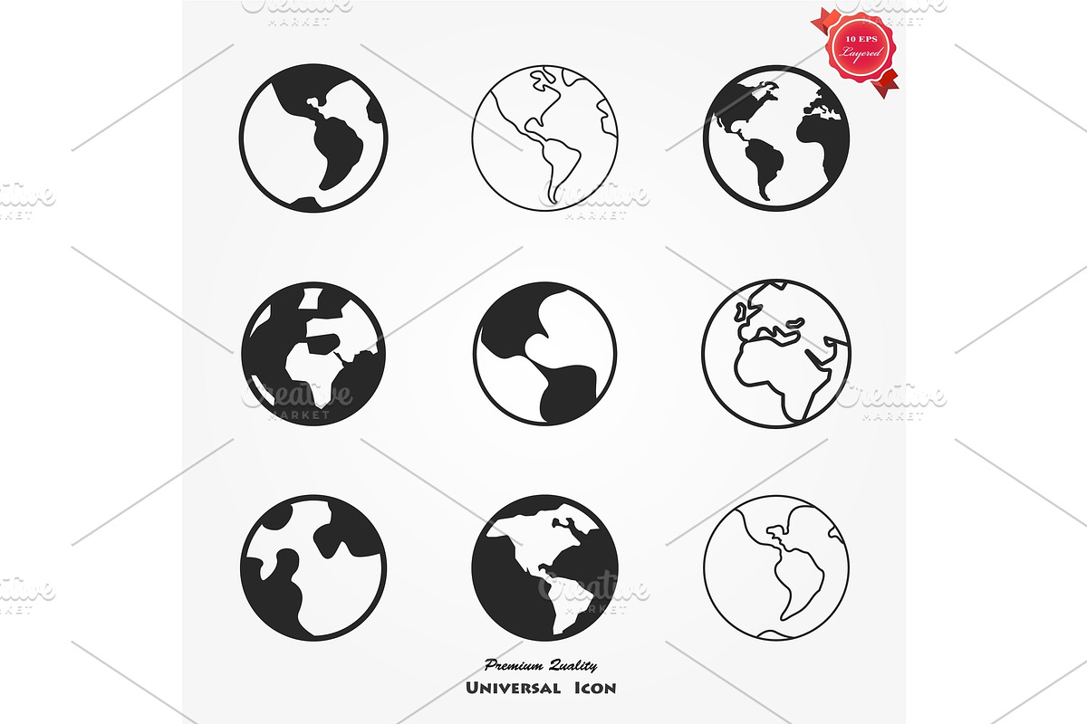 Earth Globe Emblem. Icon Set. Vector, a Technology Illustration by GraphicHouse