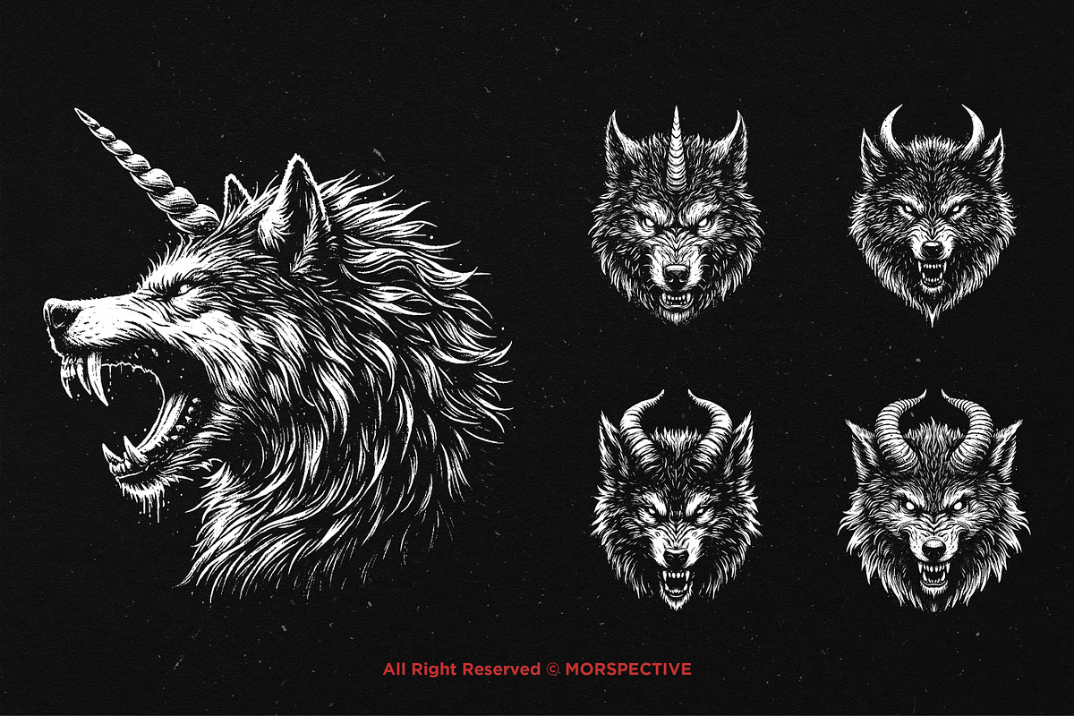 10 Bundle Dark Art Wolf Horn Scary, an Illustration by Morspective (Photo 5 of 7)