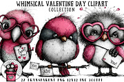 Whimsical Valentine Bird Clipart, an Illustration by OK Design (Thumbnail 1 of 6)