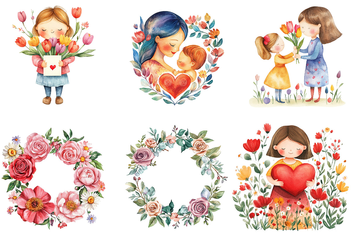 Watercolor Happy Mother's Day, a Seasonal Illustration by Designking (Photo 5 of 5)