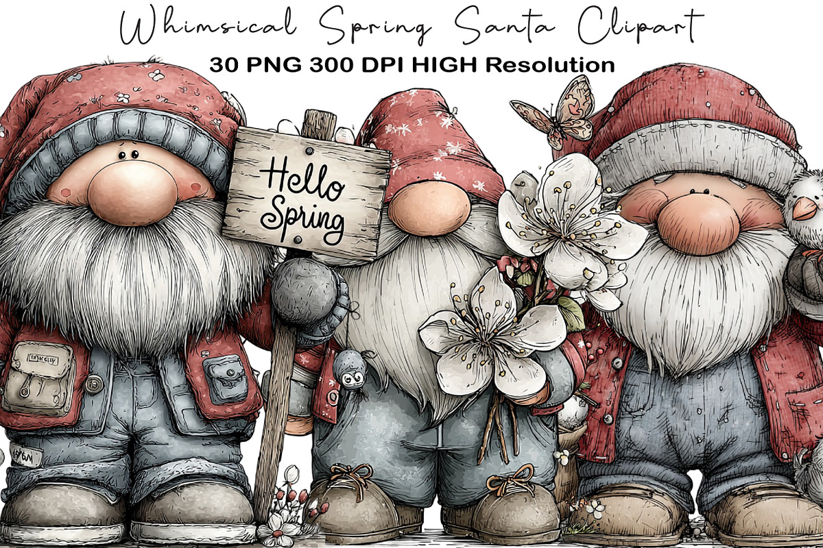 Whimsical Spring Santa Clipart, an Illustration by Black Bird Studio (Photo 1 of 5)