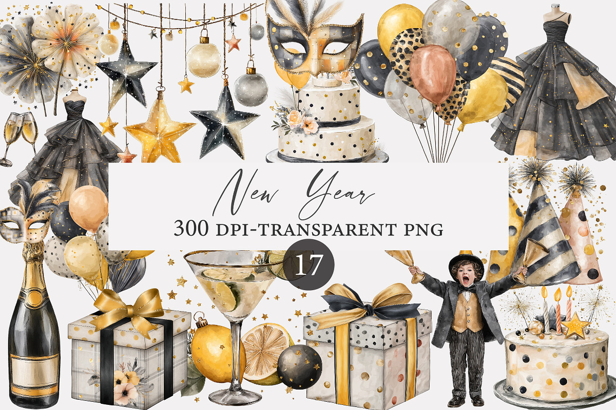 Watercolor New Year Clipart, an Illustration by Designworld (Photo 1 of 4)