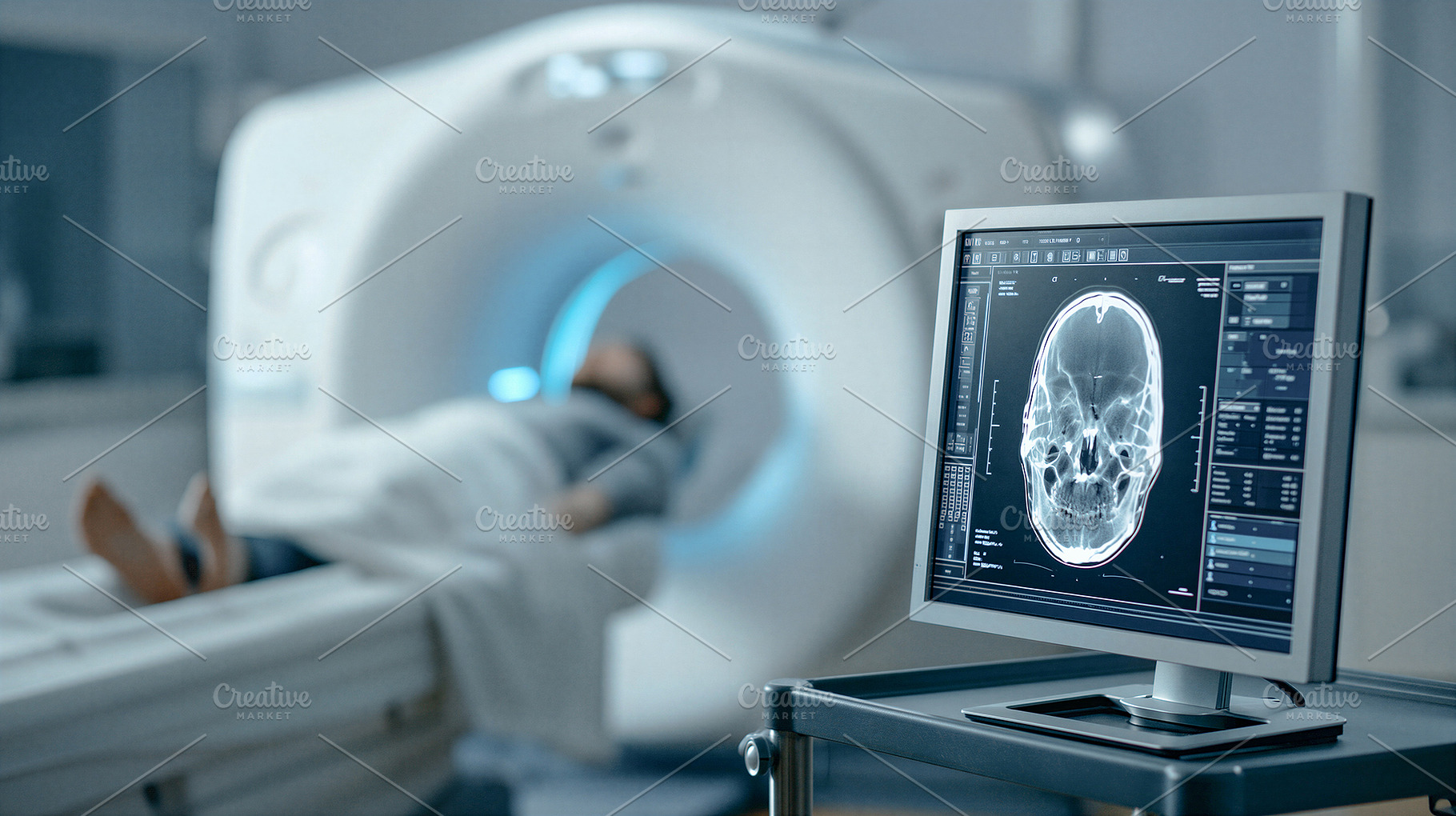 Patient undergoing CT brain scan, a Health & Medical Photo by 7DesignLab