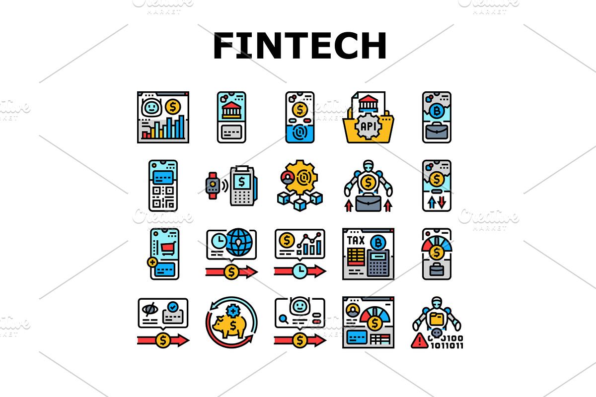 fintech blockchain payments icons, an Object Illustration by pikepicture