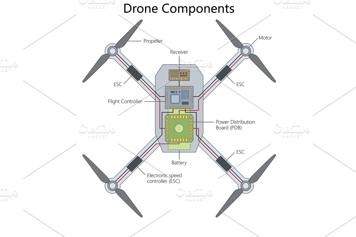 Drone Components Diagram Internal, a Technology Illustration by AlexArt