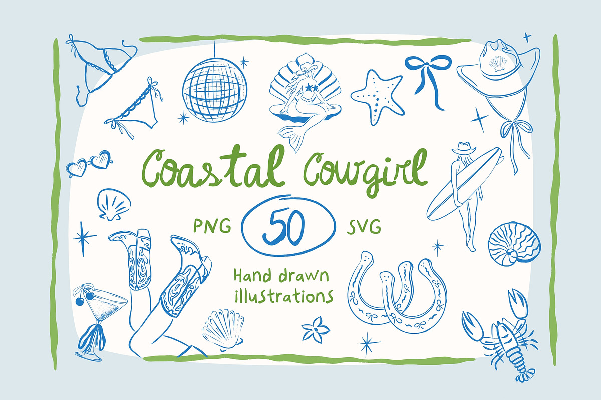 Coastal Cowgirl Western Hand Drawn, a Decorative Illustration by Honey Island Studio (Photo 1 of 7)