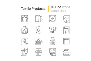 Textile Products Linear Icons Set