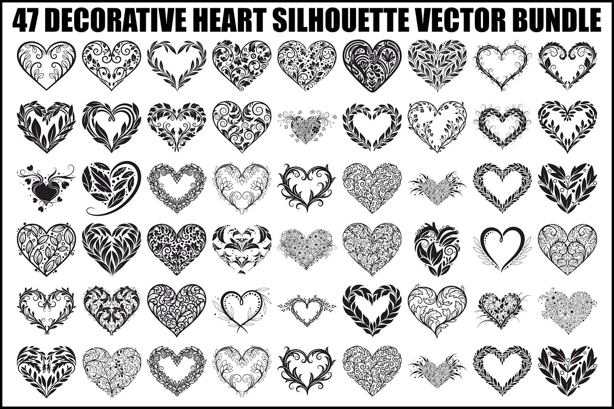 Decorative Heart Silhouette Bundle, an Illustration by Designs_River (Photo 1 of 45)