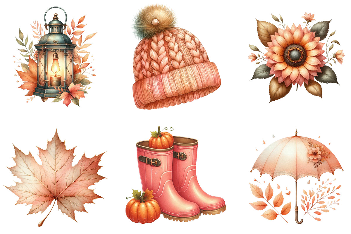 Watercolor Peach Colored Autumn, an Illustration by DreamArtGraphic (Photo 6 of 7)