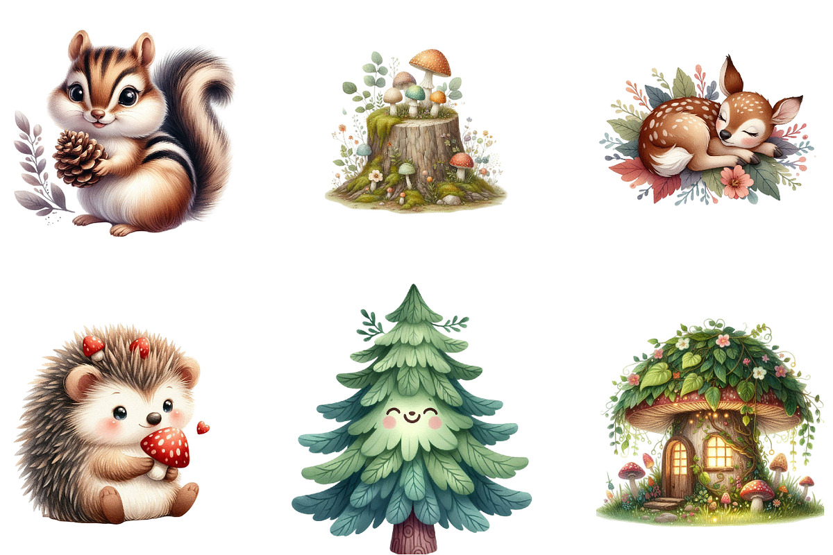 Cute Woodland Animal Clipart, a Seasonal Illustration by CreationArt (Photo 4 of 5)