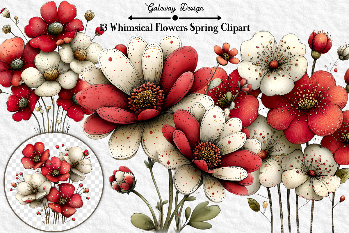 Whimsical Flowers Spring Clipart, an Illustration by GatewayDesign (Photo 1 of 5)
