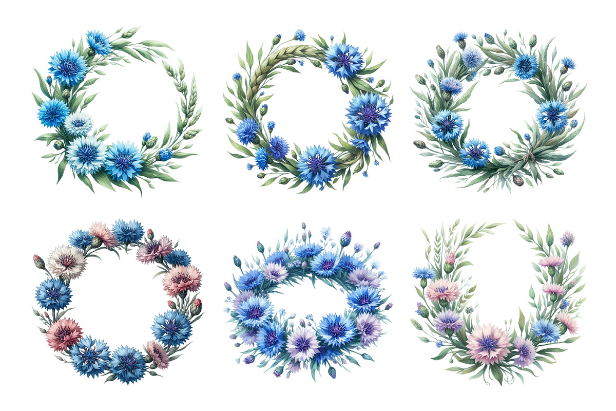 Cornflower Wreath Clipart Bundle, an Illustration by Daily.Designs (Photo 2 of 5)