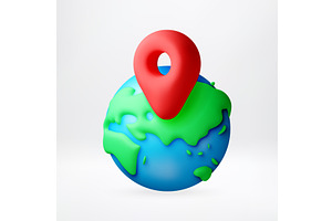 3D Red location pin on top of earth, a Technology Illustration by Abscent