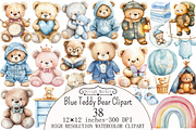 Watercolor Blue Teddy Bear Clipart, a Seasonal Illustration by Design Market (Thumbnail 1 of 4)